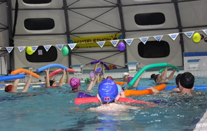 Téléthon 2017 organisé par le SPNS avec aquagym, aquabike, initiation au sauvetage sportif, baptêmes de plongée avec le Club Sub-Aquatique de Saverdun, relais d'1km par les apnéiste et initiation à l'apnée par le club d'apnée saverdunois Inspyr'Apnée (2/12/2017)