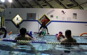 Téléthon 2017 organisé par le SPNS avec aquagym, aquabike, initiation au sauvetage sportif, baptêmes de plongée avec le Club Sub-Aquatique de Saverdun, relais d'1km par les apnéiste et initiation à l'apnée par le club d'apnée saverdunois Inspyr'Apnée (2/12/2017)