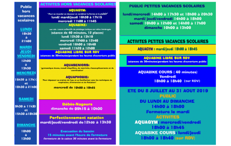 Horaires piscine municipale 1e semestre 2019