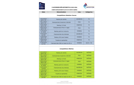 Calendrier des compétitions FFN 2025-2026